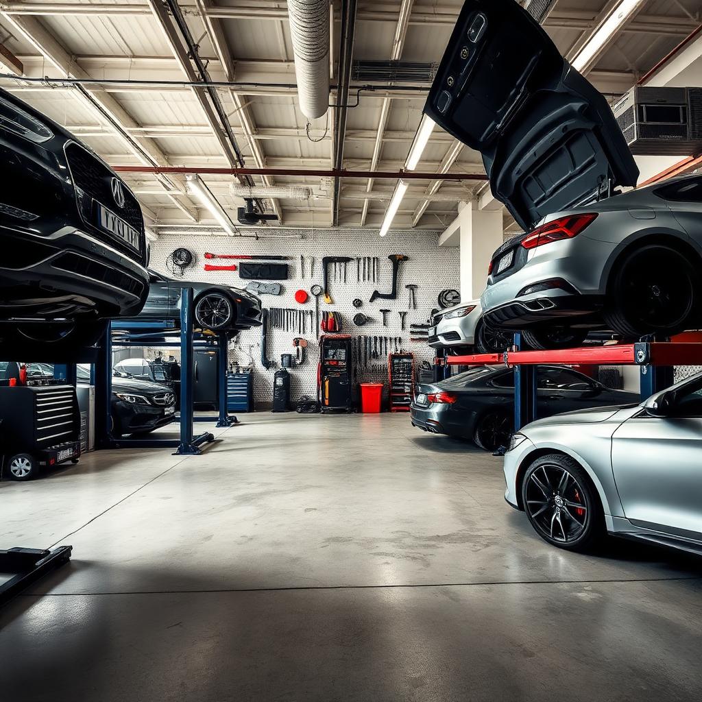 Interior del taller Auto Express en Vilafranca del Penedès